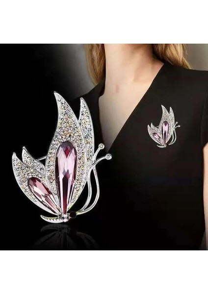 09 Lüks Mor Kristal Kelebek Taklidi Broş Pins Moda Elbise Aksesuarı Kadın Korsaj Kıyafet Takı Hediye (Yurt Dışından) fiyatları