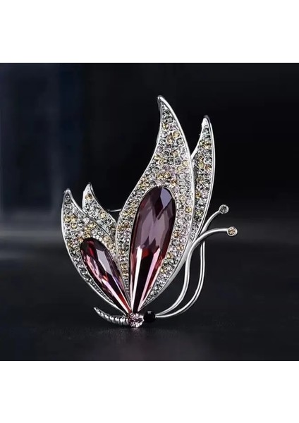 09 Lüks Mor Kristal Kelebek Taklidi Broş Pins Moda Elbise Aksesuarı Kadın Korsaj Kıyafet Takı Hediye (Yurt Dışından) modelleri
