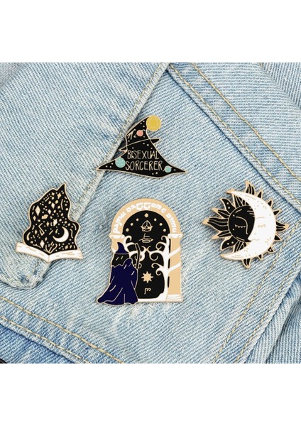 Punk 4 Gotik Siyah Cadı Şapkası Kitap Broş Punk Büyülü Iksir Kapı Yangın Güneş Ay Yaka Iğnesi Serin Sırt Çantası Takı Emaye Rozetleri Hediyeler (Yurt Dışından) fiyatları