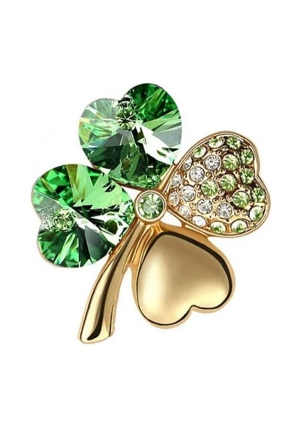 Altın Koyu Yeşil Kristal Dört Yapraklı Yonca Broş Romantik Moda Takı Aksesuarları Charm Kız Sevgilisi Hediye Yaz Doğum Günü Kaliteli Dropshipping (Yurt Dışından)