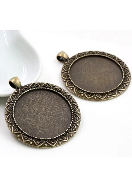 N3-32 5 Adet/grup 35MM Iç Boyutu Antik Bronz ve Gümüş Renk Kaplama Vintage Barok Tarzı Cabochon Taban Ayarı Charms Kolye (Yurt Dışından)