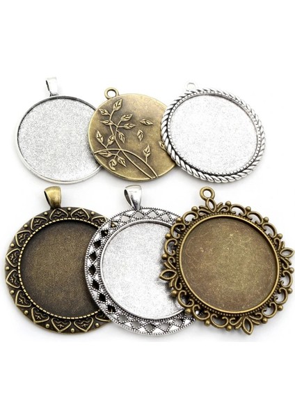 N3-32 5 Adet/grup 35MM Iç Boyutu Antik Bronz ve Gümüş Renk Kaplama Vintage Barok Tarzı Cabochon Taban Ayarı Charms Kolye (Yurt Dışından) fiyatları