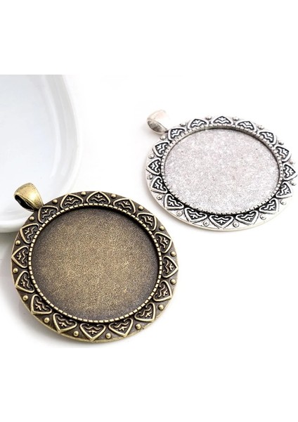 N3-32 5 Adet/grup 35MM Iç Boyutu Antik Bronz ve Gümüş Renk Kaplama Vintage Barok Tarzı Cabochon Taban Ayarı Charms Kolye (Yurt Dışından) modelleri