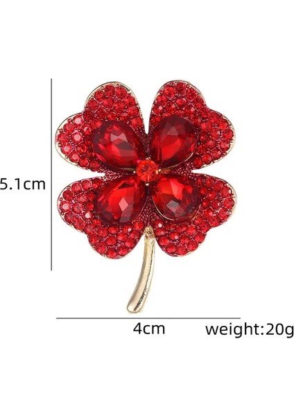 XZ0190-3 1 Adet Kristal Dört Yapraklı Yonca Broş Yeşil ve Kırmızı Romantik Moda Çiçek Takı Charm Kız Sevgilisi Hediye Yaz Doğum Günü Dropshipping (Yurt Dışından)