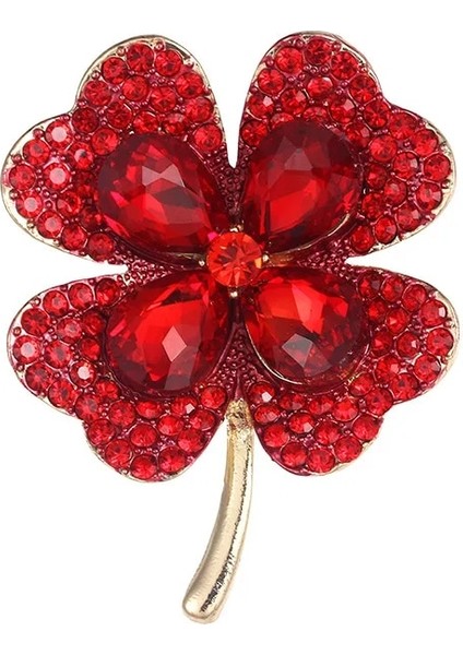 XZ0190-3 1 Adet Kristal Dört Yapraklı Yonca Broş Yeşil ve Kırmızı Romantik Moda Çiçek Takı Charm Kız Sevgilisi Hediye Yaz Doğum Günü Dropshipping (Yurt Dışından) modelleri