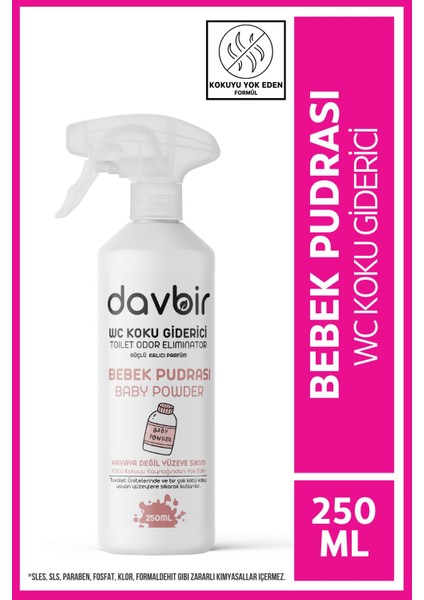 Bebek Pudrası Kokulu Wc Kötü Koku Giderici Ultra Kalıcı Yüzey Parfümü 250ml
