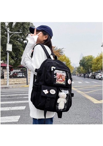 Ortaokul Öğrencileri Okul Çantası Ins Yeni Ilkokul Öğrencilerinin Kore Versiyonu Sevimli Harajuku Çift Omuz Çantası Moda Oxford Kumaş Geri Dış Mekan Çantaları (Yurt Dışından)