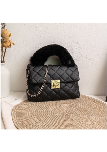 Minimalist Peluş Küçük Kare Çanta Işlemeli Zincir Çanta (Yurt Dışından)