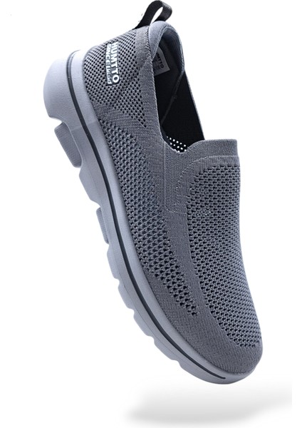 Hafif Tasarım Bağcıksız Fileli Yazlık Gri Erkek Spor Ayakkabı HM340737A