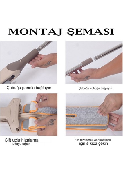 Sihirli Mop Paspas Çift Taraflı Otomatik Sıkma Islak Kuru Kullanım