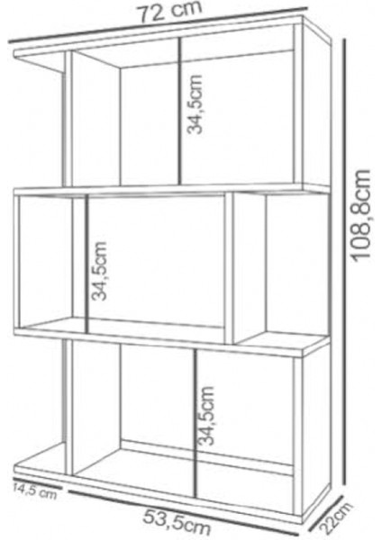 Mano 3 Raflı Asimetrik Kitaplık - Safir Meşe