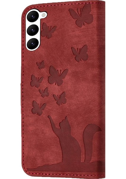 Samsung Galaxy S23 Kart Cep Kabartmalı Kelebek Kedi Flip Folio (Yurt Dışından)