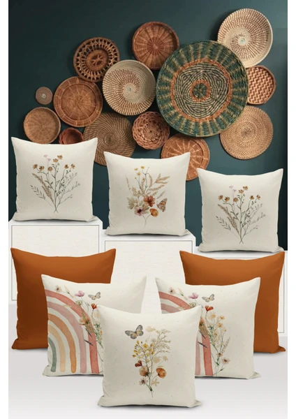 Bertille Home Flower/vintage Serisi Çift Tarafı Dijital Baskılı  8'li Kırlent Kılıfı Seti  (Cushion Cover Set)