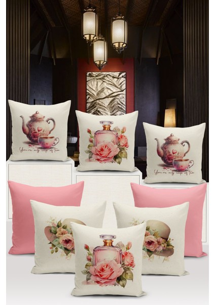 Flower/vintage Serisi Çift Tarafı Dijital Baskılı 8'li Kırlent Kılıfı Seti (Cushion Cover Set)