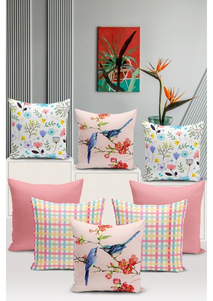 Flower/vintage Serisi Çift Tarafı Dijital Baskılı 8'li Kırlent Kılıfı Seti (Cushion Cover Set)
