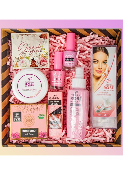 Kişiye Özel Ayna & Doğal Gül Suyu & Doğal Sabun & Gül Sulu Makyaj Temizleme Pamuğu & Oje & Aloevera Krem & Tırnak Serumu Hediye Seti 110933