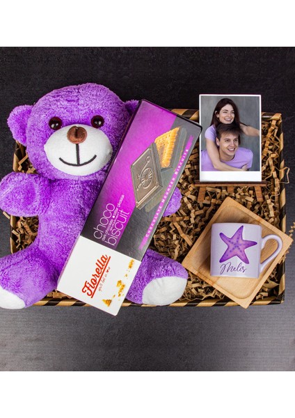 Kişiye Özel Türk Kahvesi Fincanı & Choco Biscuit & Peluş Ayı & Fotoğraflık Hediye Kutusu 111782