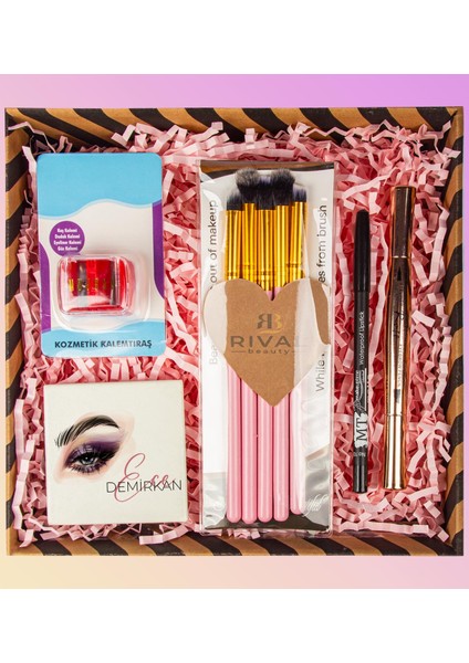 Kişiye Özel Ayna & Makyaj Fırçası & Kozmetik Kalemtraş & Çift Taraflı Liner & Göz ve Dudak Kalemi Hediye Seti 110905
