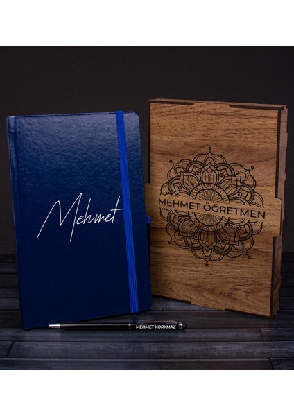 Öğretmenlere Özel Ahşap Kutuda Defter Kalem Hediye Seti 110629
