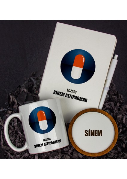 Kişiye Özel Eczacı Tasarım Defter Kupa ve Bardak Altlığı Hediye Seti 81423