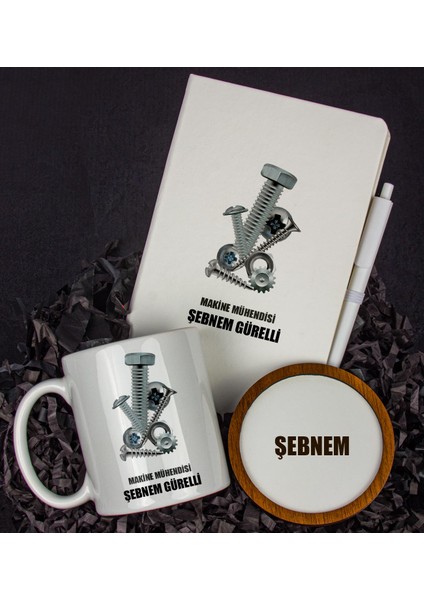Kişiye Özel Makine Mühendisi Tasarım Defter Kupa ve Bardak Altlığı Hediye Seti 81415