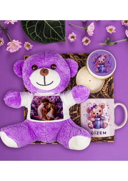 Sevgiliye Özel Tasarım Kupa & Mum & Fotoğraflı Peluş Ayıcık Hediye Kutusu 112874