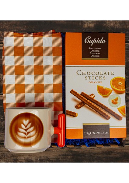 Portakallı Çikolata & Latte Kupası & Amerikan Servis Hediye Kutusu 111102