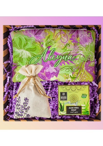 Kişiye Özel Makyaj Çantası & Doğal Sabun& Lavanta Kesesi Hediye Seti 110939