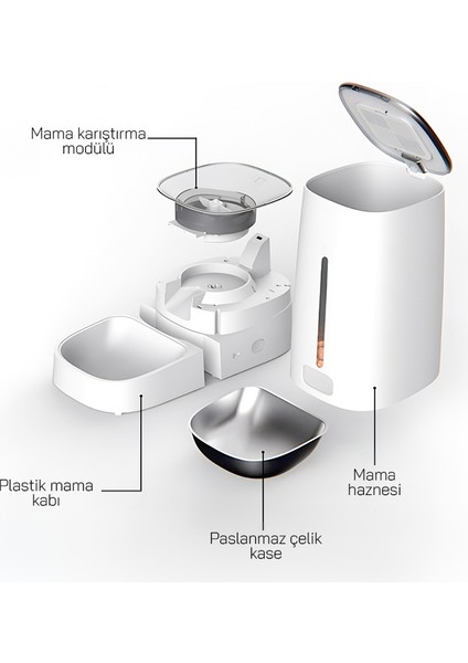 Ki-Feeder Kablosuz Akıllı Mama Besleyici Çift Çelik Kase, 4 Litre, Wi-Fi, App İle Kontrol, Porsiyon Ayarlı