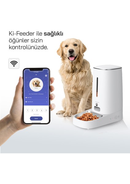 Ki-Feeder Kablosuz Akıllı Mama Besleyici Çift Çelik Kase, 4 Litre, Wi-Fi, App İle Kontrol, Porsiyon Ayarlı