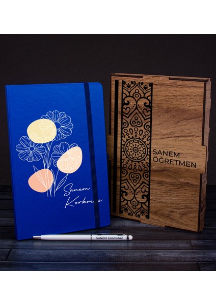 Öğretmenlere Özel Ahşap Kutuda Defter Kalem Hediye Seti 110627