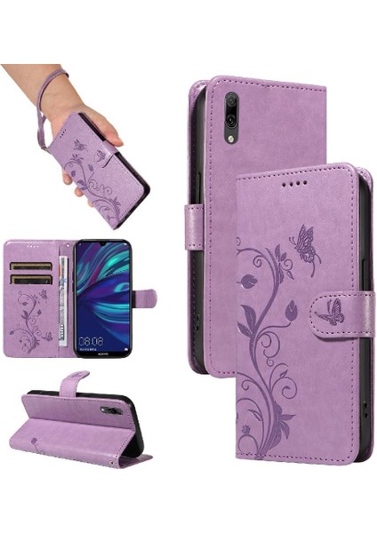 Huawei Huawei 2019 Için Flip Case Yüksek Kaliteli Deri Kabartmalı Kelebek ve (Yurt Dışından)