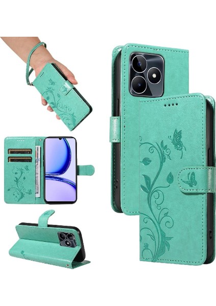 El Kayışı Cüzdan Telefon Kılıfı ile Realme C53 Kabartmalı Kelebek Için Kılıf (Yurt Dışından)