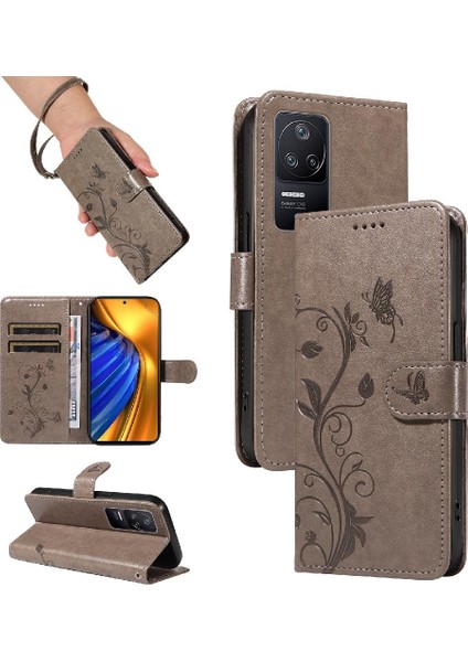 Xiaomi Poco F4 5g Için Kılıf ile El Kayışı Kabartmalı Kelebek ve Kart (Yurt Dışından)