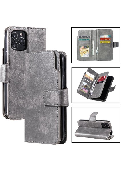 IPhone 12 Için Kılıf Pro Max Kickstand Cüzdan 9 Kart Yuvaları Manyetik Pu (Yurt Dışından)