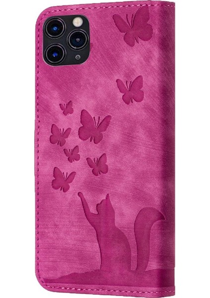 IPhone 11 Için Kılıf Pro Max Kart Cep Kabartmalı Kelebek Kedi Flip Folio (Yurt Dışından)