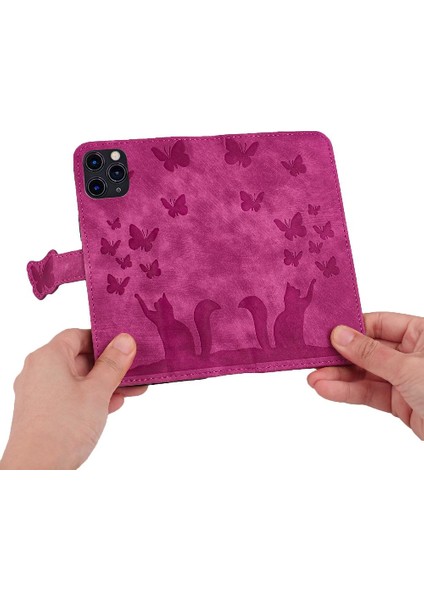 IPhone 11 Için Kılıf Pro Max Kart Cep Kabartmalı Kelebek Kedi Flip Folio (Yurt Dışından)