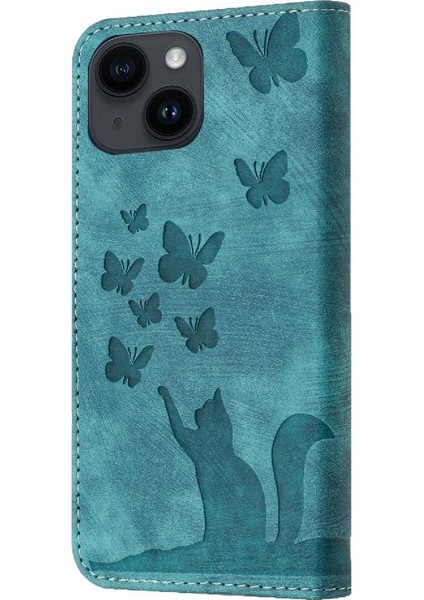 IPhone 15 Için Kılıf Artı Kabartmalı Kelebek Kedi Kart Cep Tutucu Kapak (Yurt Dışından)