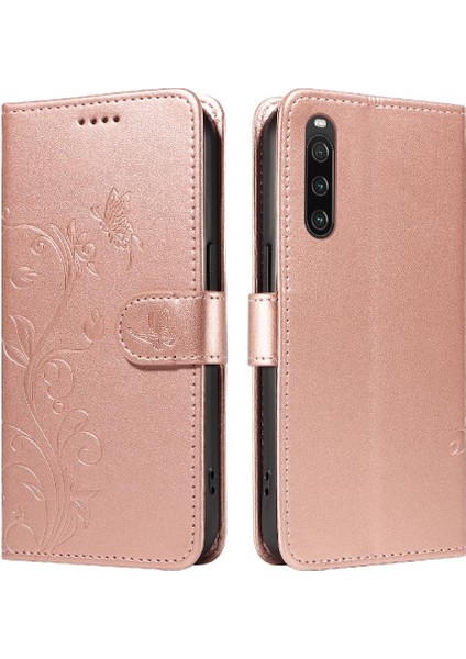 Sony Xperia 10 Iv Için Kılıf El Kayışı ile Kabartmalı Kelebek Yüksek ve (Yurt Dışından)
