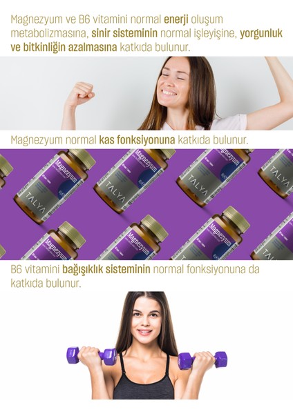 Magnezyum Malat + Magnezyum Sitrat + Vitamin B6 İçeren Takviye Edici Gıda, 60 Tablet fiyatları