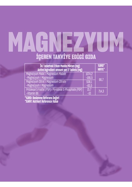 Magnezyum Malat + Magnezyum Sitrat + Vitamin B6 İçeren Takviye Edici Gıda, 60 Tablet fırsatları