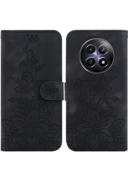 Realme 12 5g Kart Tutucu Kabartmalı Zambak Kickstand Manyetik Cüzdan (Yurt Dışından)