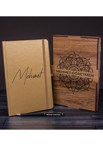 Öğretmenlere Özel Ahşap Kutuda Defter Kalem Hediye Seti 110632