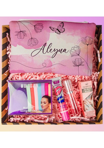 Kişiye Özel Makyaj Çantası & Gabrini Tırnak Bakım Serumu & Fondotön Süngerleri & Soyulan Ruj & Dudak Parlatıcısı Hediye Seti 110959