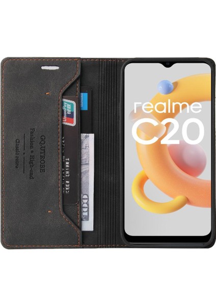 Realme C20 Kickstand Premium Deri Iki Kart Yuvaları Premium Için Kılıf (Yurt Dışından) fırsatları