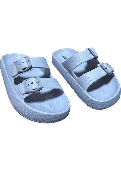 Eva Çift Tokalı Buz Gri Renk Kadın ve Çocuk Ultra Soft Çok Yumuşak Ayarlanabilir Terlik Modeli