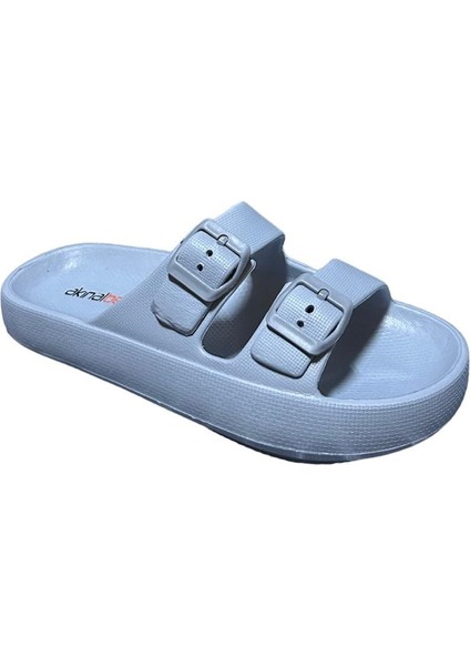 Eva Çift Tokalı Buz Gri Renk Kadın ve Çocuk Ultra Soft Çok Yumuşak Ayarlanabilir Terlik Modeli