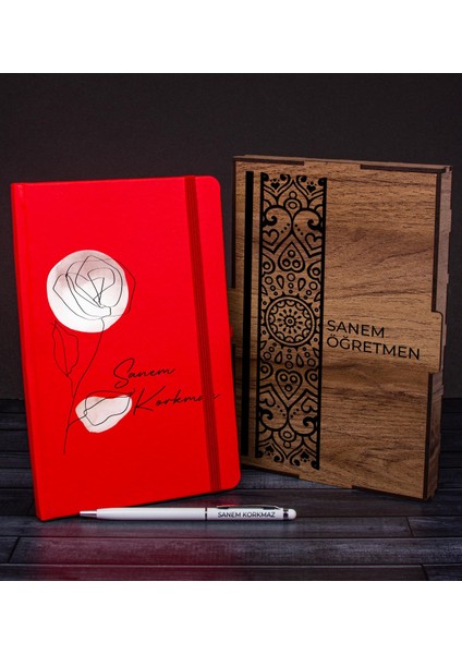 Öğretmenlere Özel Ahşap Kutuda Defter Kalem Hediye Seti 110626