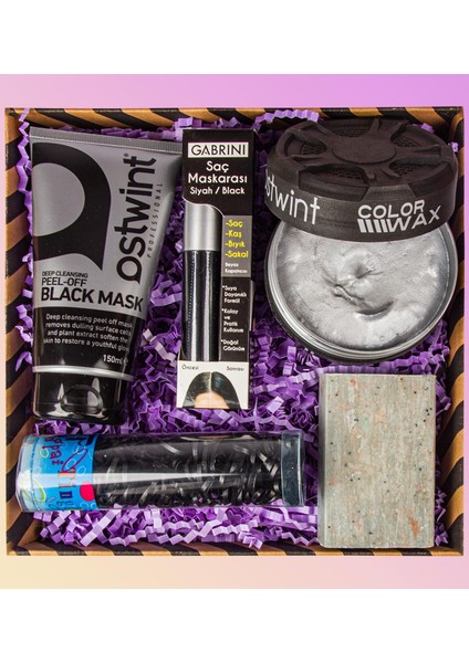 Doğal Sabun & Siyah Soyulan Maske & Color Wax & Örgü Lastiği & Saç Maskarası Hediye Seti 110922