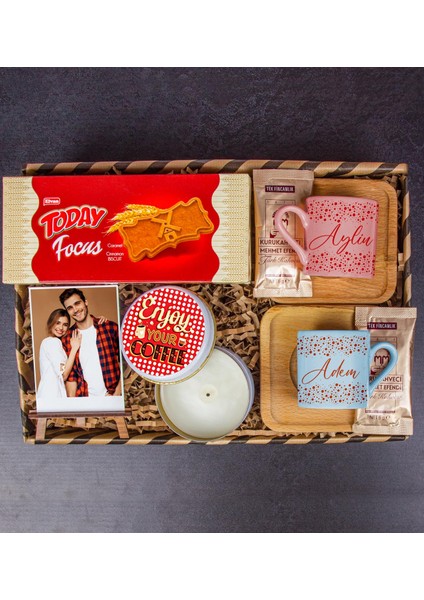 Kişiye Özel Türk Kahvesi Fincanları & Fotoğraflık & Mum Hediye Kutusu 111713